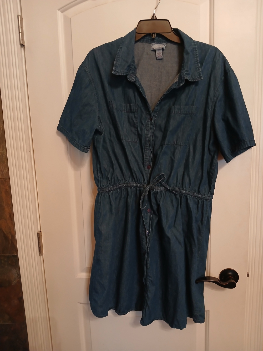 Denim Jean Shirt Dress with Drawstring Waist - Blue CUTE! XL